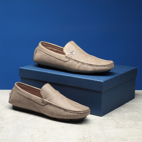 Men's Vegan Leather Slip-On Casual Loafers - BEIGE - 6